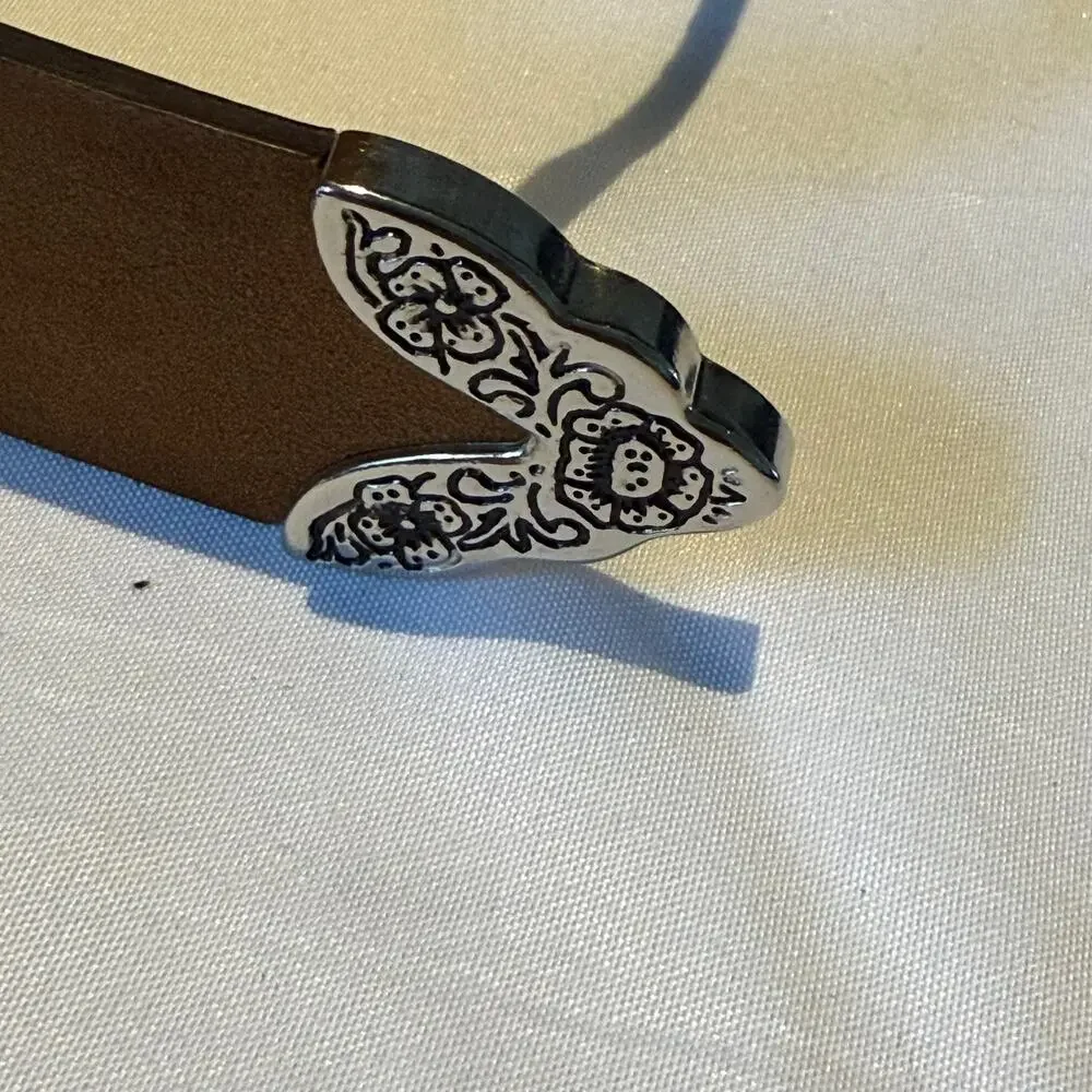 Women’s Belt Embossed Metal Western Silver Tone Tip XL
